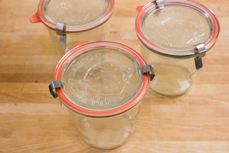 Three pots of Mason jam jars