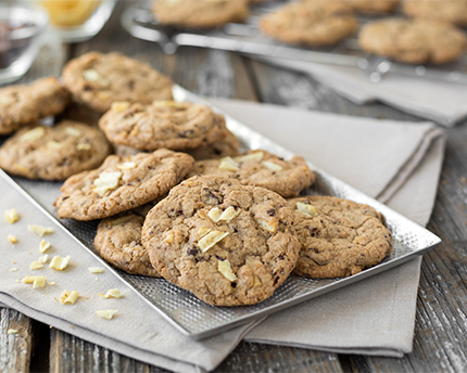 Potato Chip Chocolate Chip Cookies on a metal tray