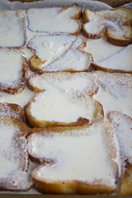 Pour reduced milk mixture over bread