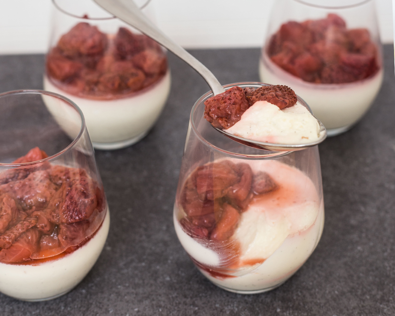 Simple Panna Cotta with Poached Strawberries