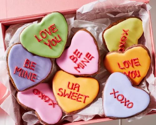 Floral Conversation Hearts Sugar Cookies